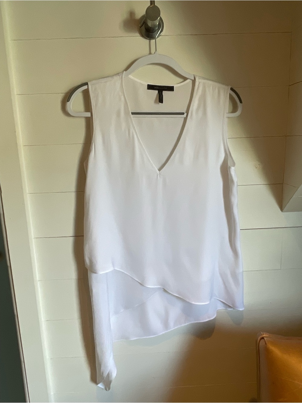 BCBGMaxAzria White V-Neck Layered Asymmetric Camisole